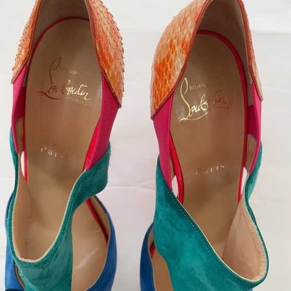 Christian Louboutin Multicolor Suede & Python Pitou Cut Out Pumps 39 - Picture 5 of 11